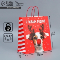 Пакет подарочный новогодний крафтовый «Олень ты», 28 х 32 х 15 см