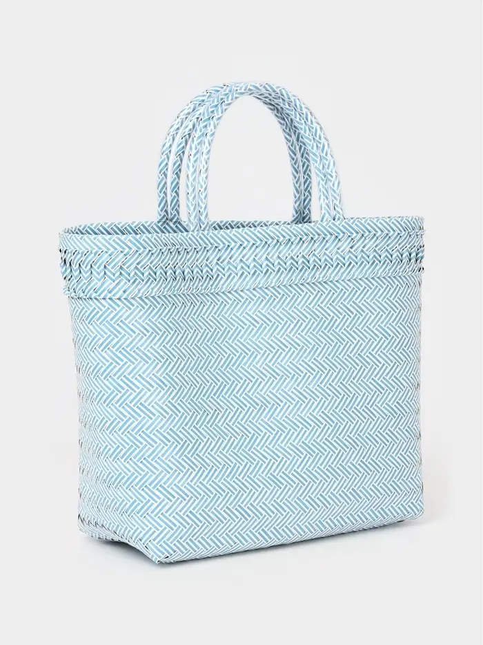 Сумка плетёная, 30&times;15&times;35 см, пластик, бело-голубая