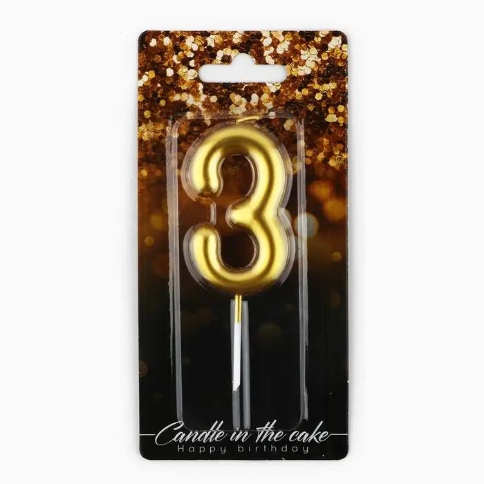 Свеча для торта, цифра &laquo;3&raquo;, золото, 9,5 х 4 см