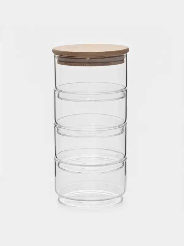 Банки для сыпучих BellaTenero &laquo;Эко&raquo;, 300 мл, 10.2&times;21.5 см, с бамбуковой крышкой, набор 4 шт., стекло, прозрачные