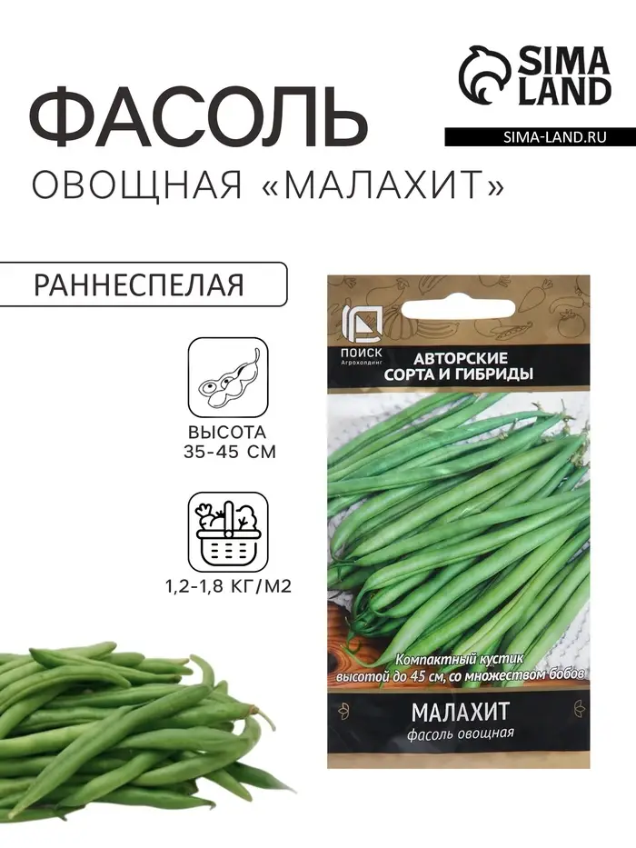 Семена Фасоль овощная &laquo;Малахит&raquo;, 20 шт., &laquo;ПОИСК&raquo;