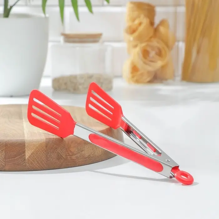 Щипцы кулинарные Доляна «Лопатка», 25×5 см, цвет красный Щипцы кулинарные Доляна «Лопатка», 25×5 см, цвет красный