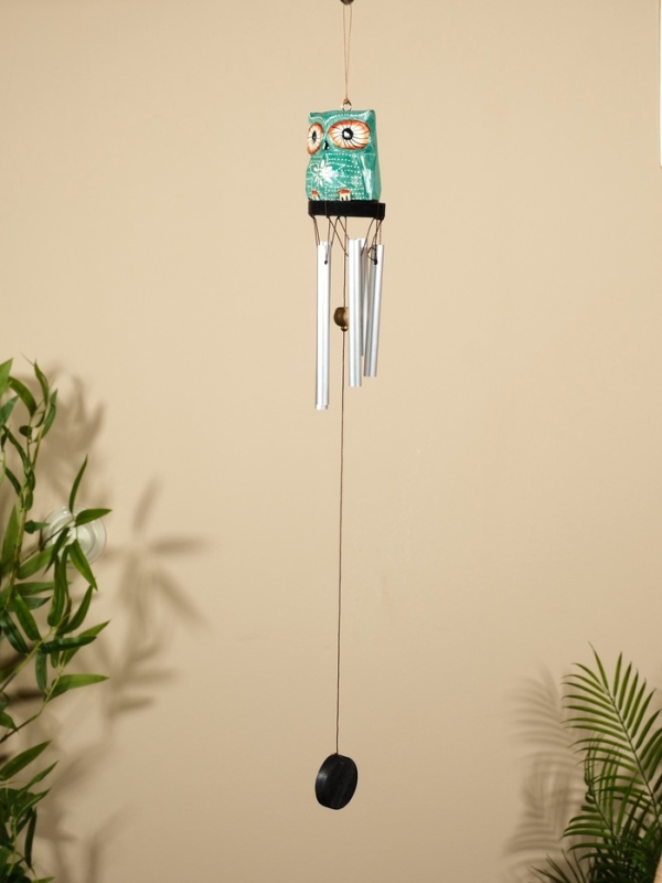 Музыка ветра Музыка ветра "Совёнок" дерево, алюминий, 7х6х60 см, цв. зелёный