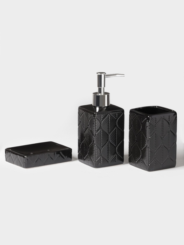 Набор для ванной «Лепесток», 3 предмета, дозатор для мыла, стакан, мыльница, чёрный Набор для ванной «Лепесток», 3 предмета, дозатор для мыла, стакан, мыльница, чёрный