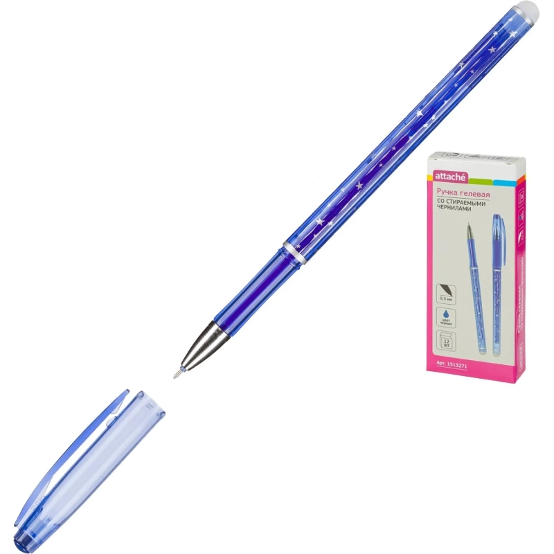 Ручка гелевая со стираем чернилами Attache корп синий, линия 0.5 мм, синяя