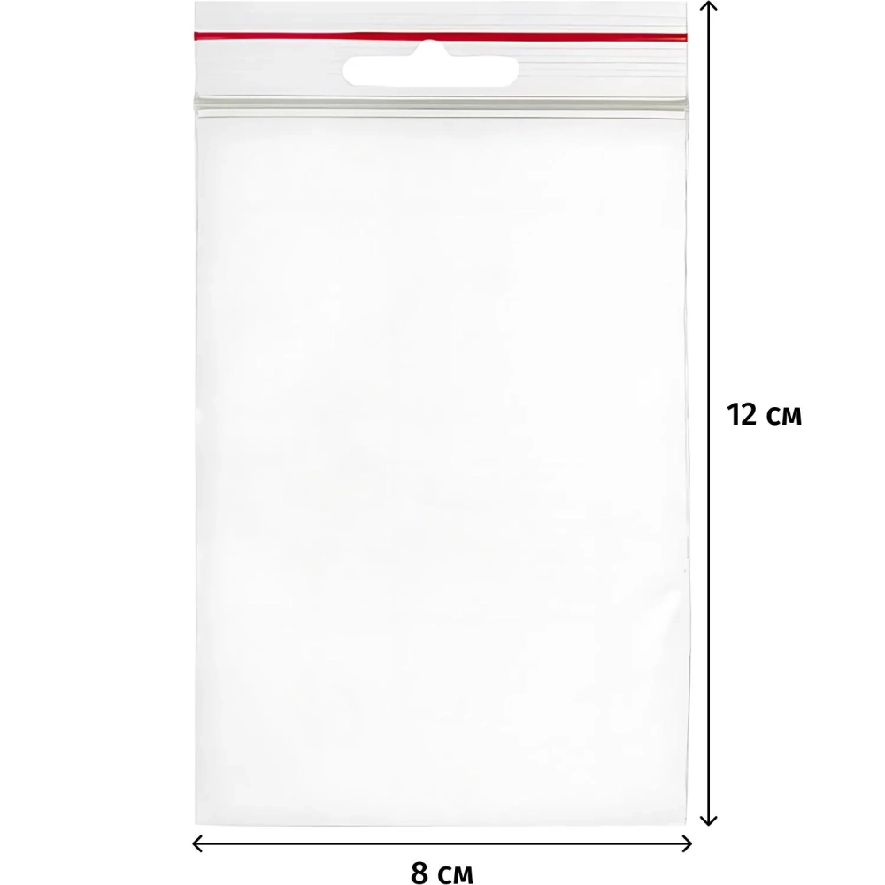 Пакет с замком (Zip Lock) 8х12 см с европодвесом, 60 мкм, 100 шт/уп