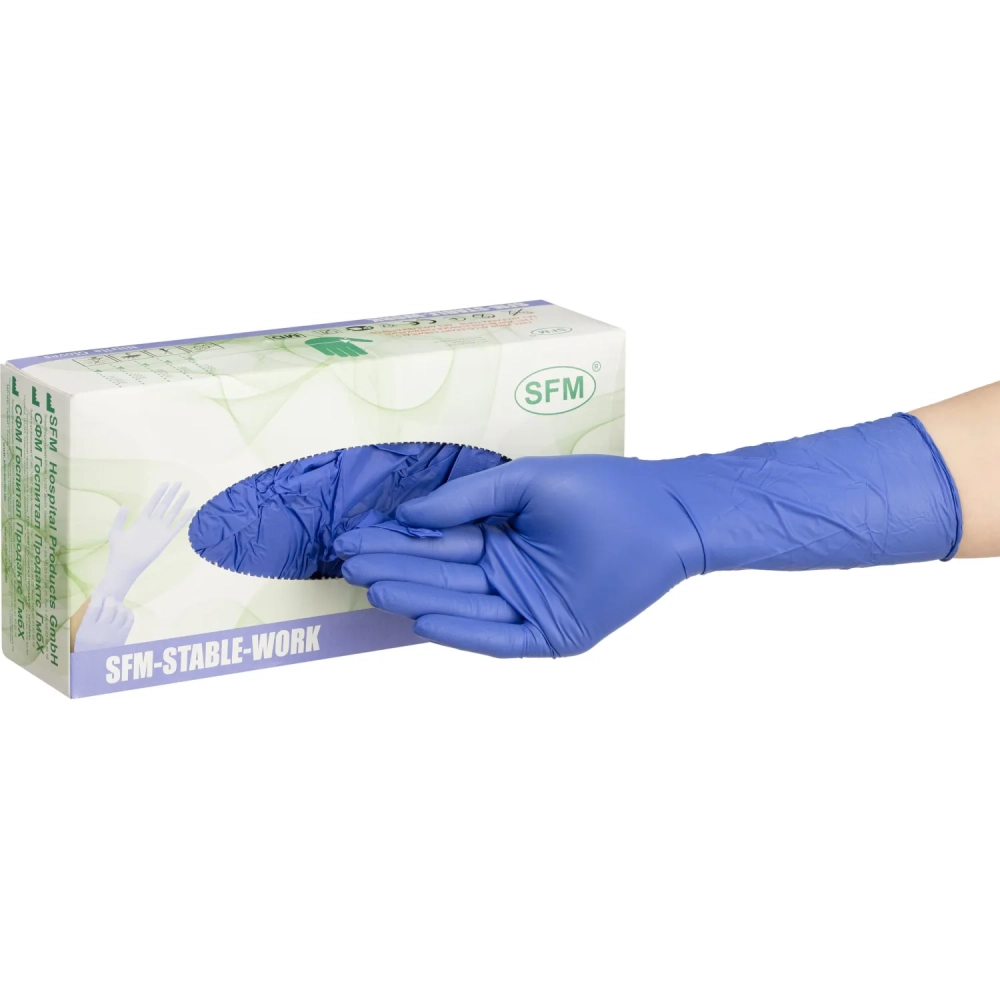 Перчатки однораз. SFM нитрил неопудр. синие&nbsp; удл. L 100 (шт/уп),ПС