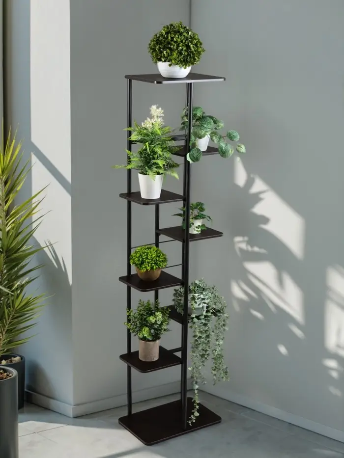 Подставка для цветов Greengo, 8 полок, 36&times;23&times;136 см, напольная, каркас металл, полки МДФ, чёрная