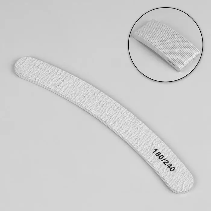 Пилка для ногтей, бумеранг, 180/240 грит, 18 см, фасовка 20 шт, серая