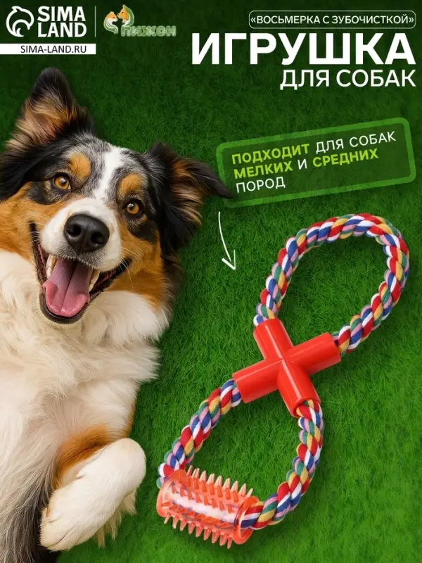 Игрушка канатная &laquo;Восьмерка с зубочисткой&raquo;, тренировочная, до 27 см, до 140 г, цвет МИКС