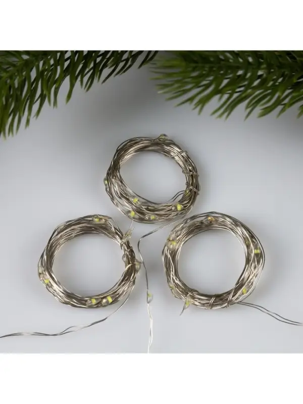 Набор гирлянд &laquo;Нить&raquo; 2 м роса, IP20, серебристая нить, 20 LED, свечение белое, 3 режима, батарейки AG13&times;3 (в комплекте), 3 шт.