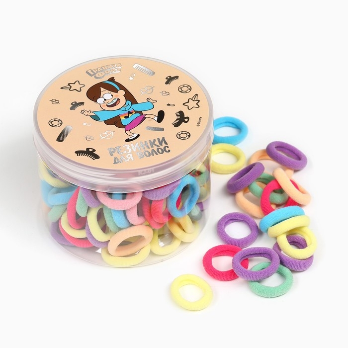Набор резинок для волос в банке, 100 штук, 1.5 см, Гравити Фолз Набор резинок для волос в банке, 100 штук, 1.5 см, Гравити Фолз