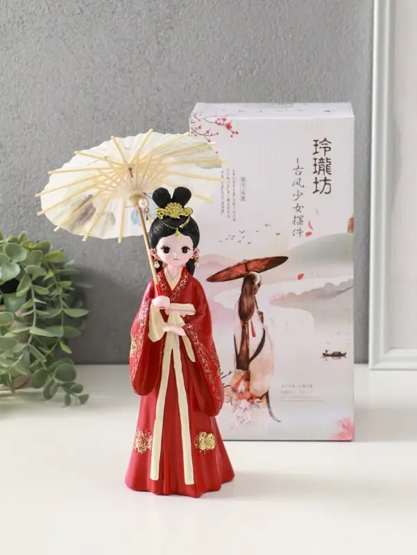 Сувенир полистоун "Девочка в кимоно с зонтиком" красный 12х13,8х25 см