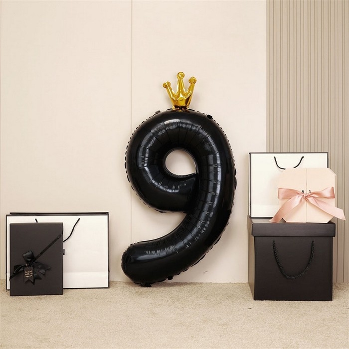 Шар фольгированный 40" &laquo;Цифра 9 с короной&raquo;, цвет чёрный