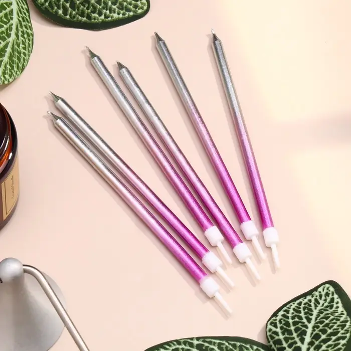 Свечи в торт &laquo;Ройс. Градиент&raquo;, 6 шт., высокие, 13 см, фиолетовый, розовый, серебро