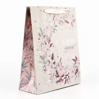 Пакет подарочный новогодний крафтовый &laquo;Счастье&raquo;, M 26&times;30&times;9 см