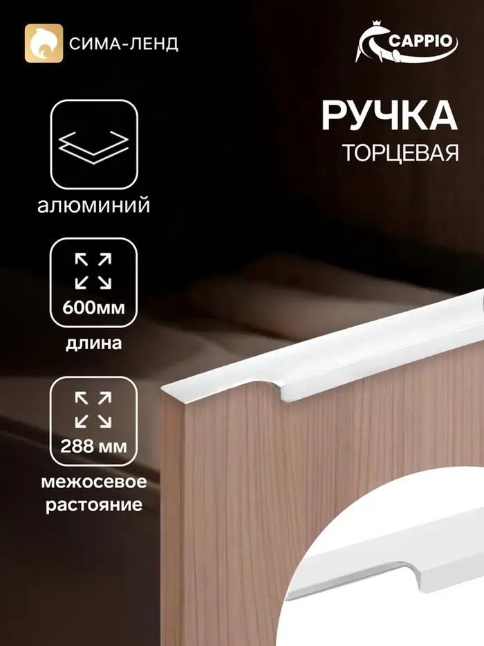 Ручка профильная мебельная торцевая CAPPIO RP100WH, L=600 мм, белая