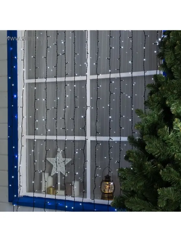 Гирлянда &laquo;Занавес&raquo; 2&times;9 м, IP44, УМС, тёмная нить, 1800 LED, свечение белое, мерцание, 220 В