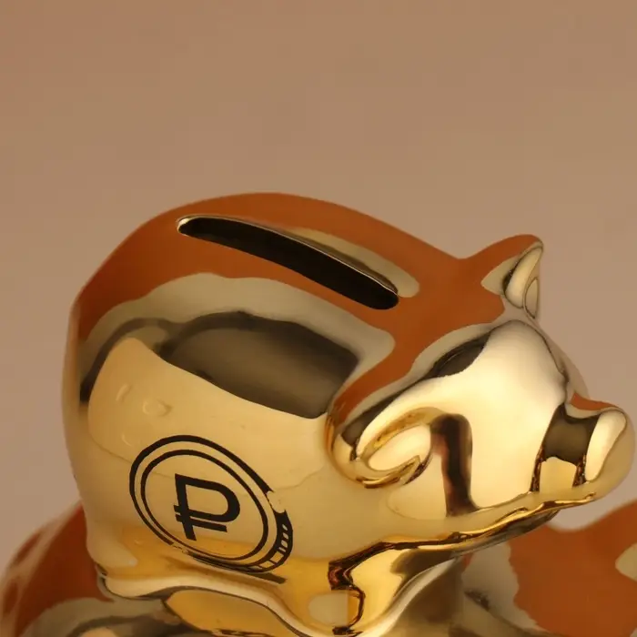 Копилка для денег &laquo;Свинки: Накопилка&raquo;, керамика, золотая, 12.5&times;8&times;14 см