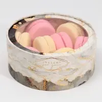 Коробка для макарун, кондитерская упаковка тубус с окном, &laquo;Мрамор&raquo; 16&times;16&times;5 см