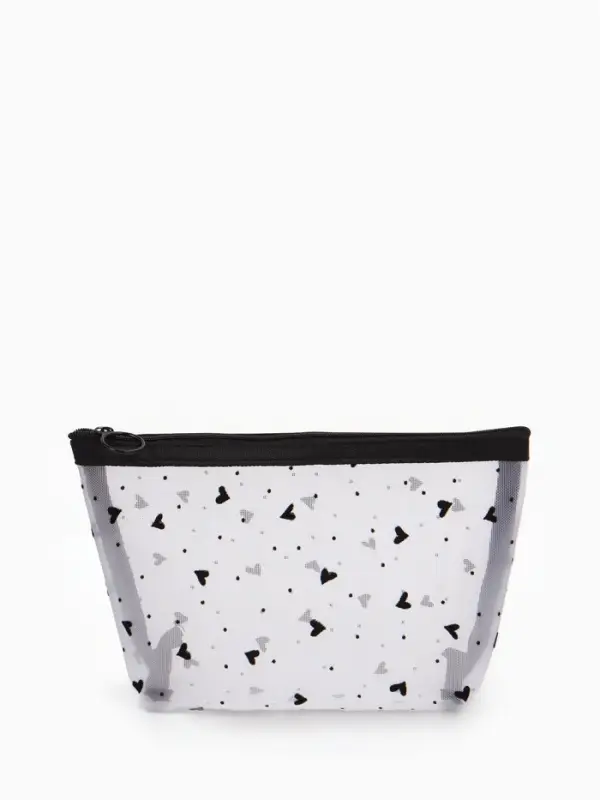 Косметичка дор Сердца, сетка 17*6,5*13,5, отд на молнии, белый Косметичка дор Сердца, сетка 17*6,5*13,5, отд на молнии, белый