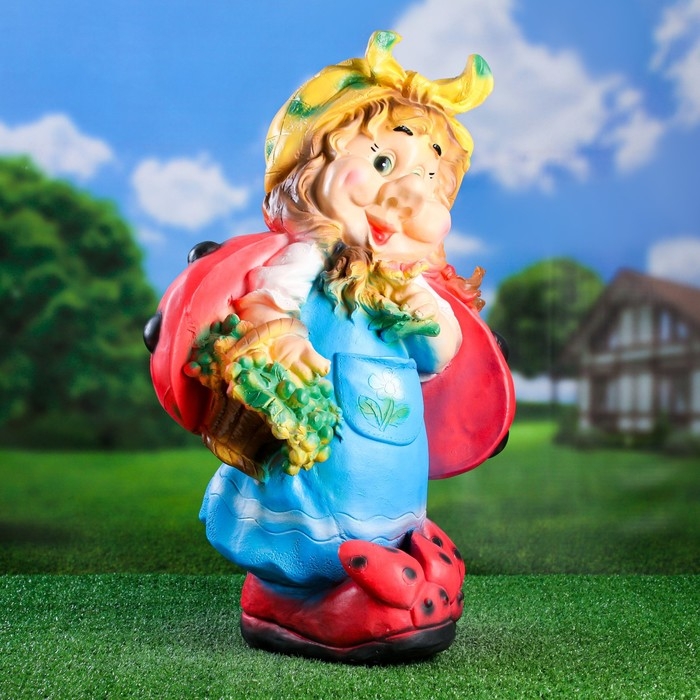 Садовая фигура  Садовая фигура "Гном девочка-божья коровка с виноградом" 44х21х64см