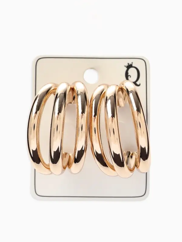 Серьги кольца тройные QF &laquo;Тринити&raquo;, d=2 см, цвет золото