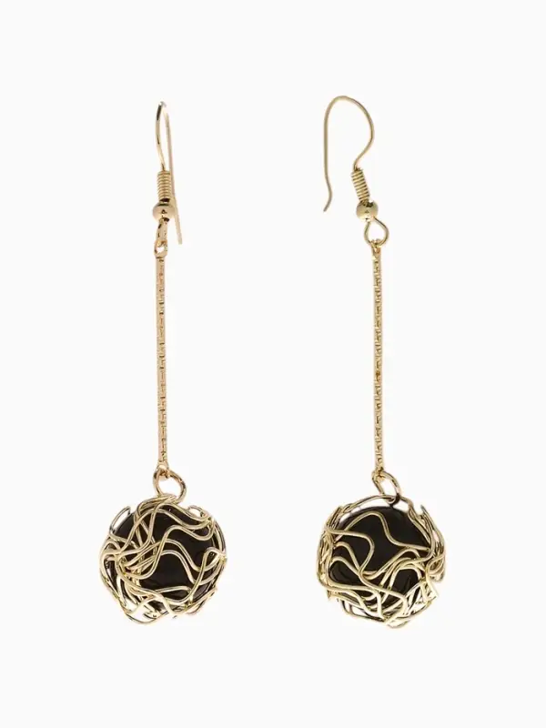 Серьги висячие &laquo;Шар плетёный&raquo;, чёрные в золоте, 6.5 см