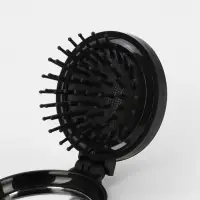 Расчёска массажная BLACK, складная, с зеркалом, d=6.5 см, МИКС