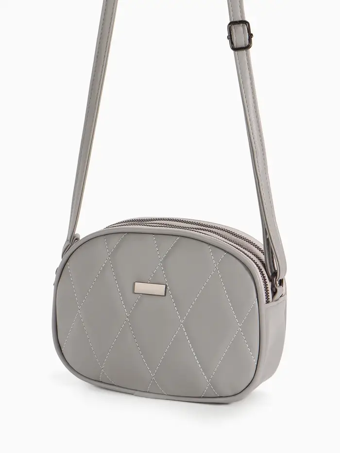 Сумка женская кросс-боди на молнии, 19&times;7&times;15 см, со стёжкой, серая