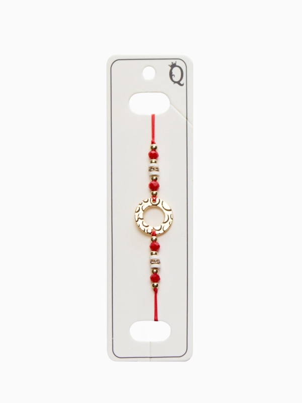 Браслет-оберег «Красная нить» женский, защита, кольцо, бело-красный в золоте, d=6