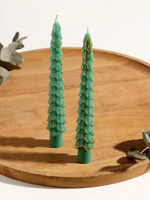 Набор новогодних свечей Набор новогодних свечей "Ель" 1,9х1,9х20 см, 2 шт, морская волна с золотом