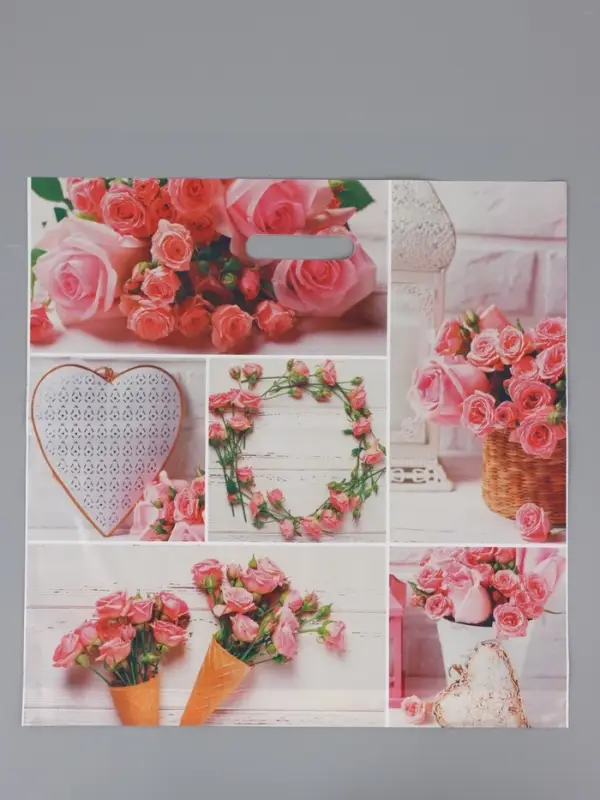 Пакет "Романтичная роза", полиэтиленовый с вырубной ручкой, 45 х 45 + 3 см, 65 мкм