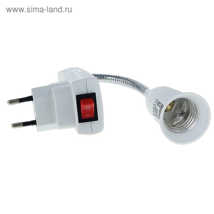 Переходник Ecola, вилка-патрон, Е27, 275 х 45 мм, с выключателем, гибкий, белый Переходник Ecola, вилка-патрон, Е27, 275 х 45 мм, с выключателем, гибкий, белый