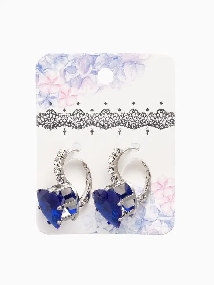 Серьги со стразами &laquo;Сердце&raquo;, мерцание, синие в серебре