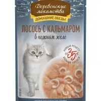 Влажный корм для кошек &laquo;Деревенские лакомства&raquo;, лосось с кальмаром в нежном желе, пауч, 70 г