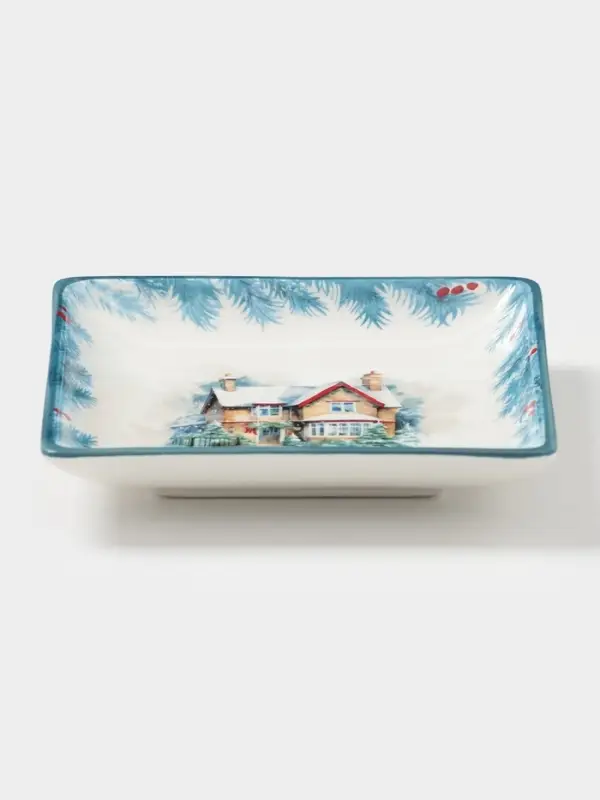 Тарелка сервировочная новогодняя Доляна «Зимний вечер», 15×15×3 см, доломит, белая