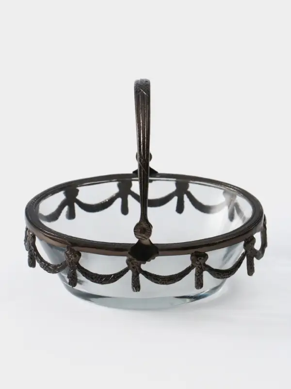 Стеклянная ваза с ручкой &laquo;Богемия&raquo;, 14.5&times;13.5&times;11.5 см, стекло, латунь