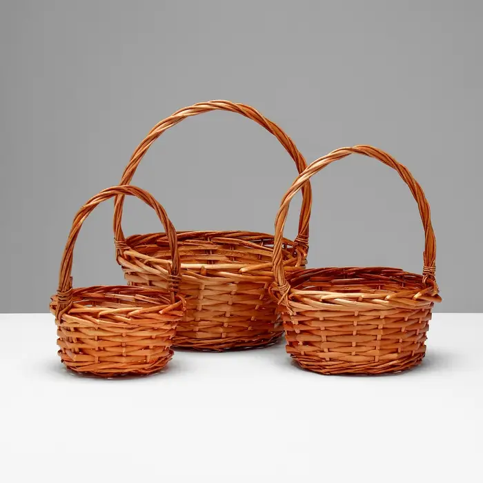 Набор корзин из 3 шт, D23xH11/27 см, D20xH10/24 см, D15xH8/20 см, медовый, ива