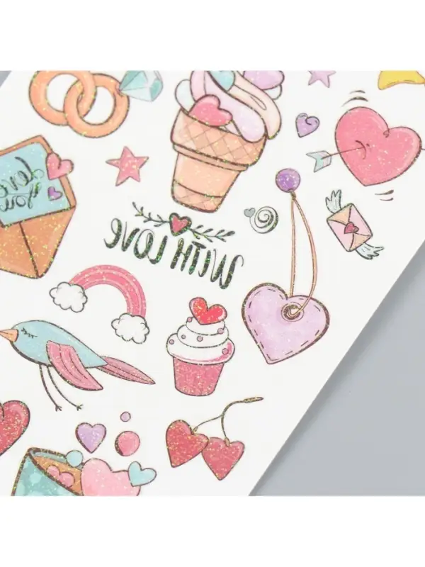 Переводные тату цветные «Письмо любви», временные татуировки с блёстками, 12×7.5 см