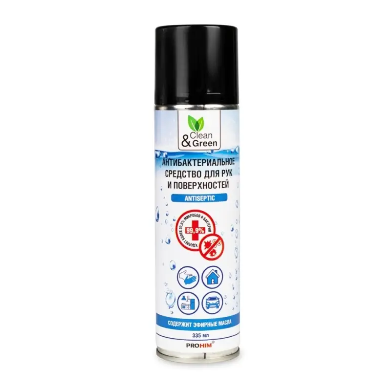 Антибактериальное средство для рук и поверхностей (аэрозоль) 335 мл Clean&Green CG8009