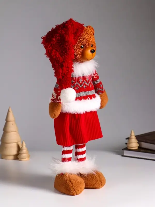 Кукла интерьерная "Медведица в зимнем наряде и колпаке" 14х8,5х45 см