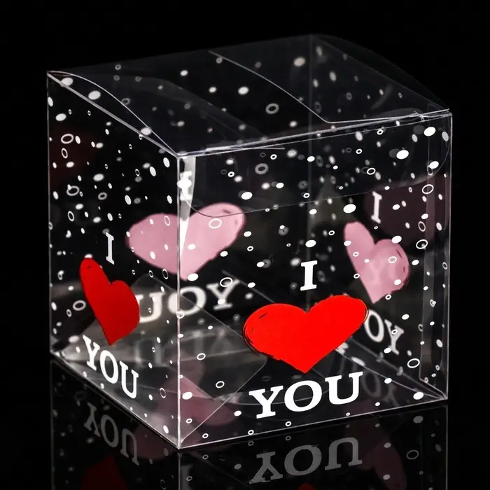 Складная прозрачная коробка из PVC, для упаковки подарков, I love you, 7×7×7 см Складная прозрачная коробка из PVC, для упаковки подарков, I love you, 7×7×7 см