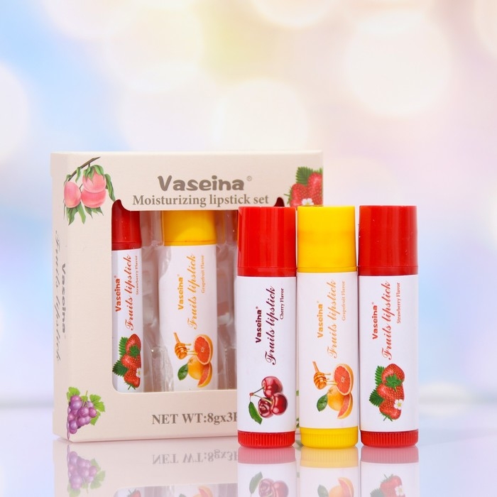 Набор бальзамов для губ: грейпфрут, вишня, мёд Набор бальзамов для губ: грейпфрут, вишня, мёд