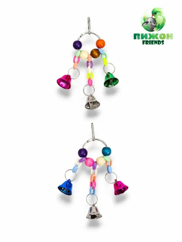 Игрушка для птиц "Кольцо" с колокольчиками, 13,5 х 5 см, микс цветов