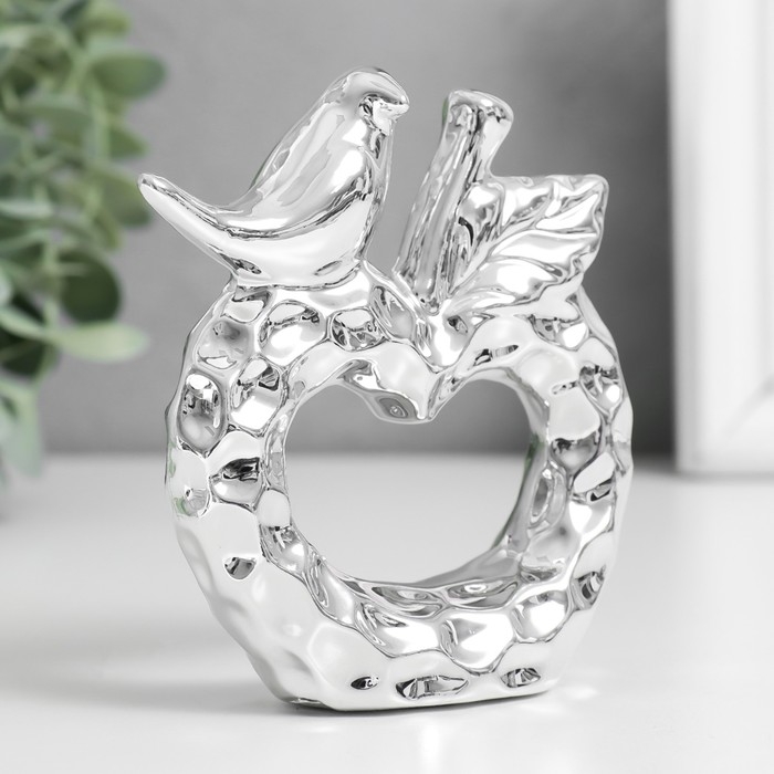 Сувенир керамика Сувенир керамика "Птица на яблоке" серебро 10,3х3,3х10,3 см