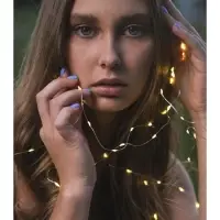 Гирлянда «Нить» 1 м роса, IP20, серебристая нить, 10 LED, свечение жёлтое, CR2032х2
