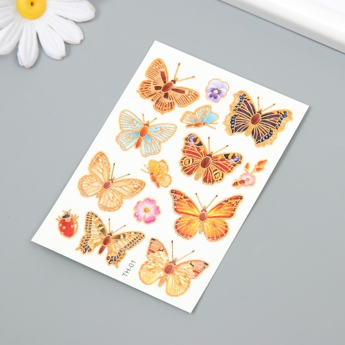 Татуировка на тело цветная Татуировка на тело цветная "Бабочки" с золотом МИКС 7,5х11 см