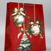 Пакет подарочный новогодний ламинированный, &laquo;Новогодние игрушки&raquo;, 26&times;12&times;32 см