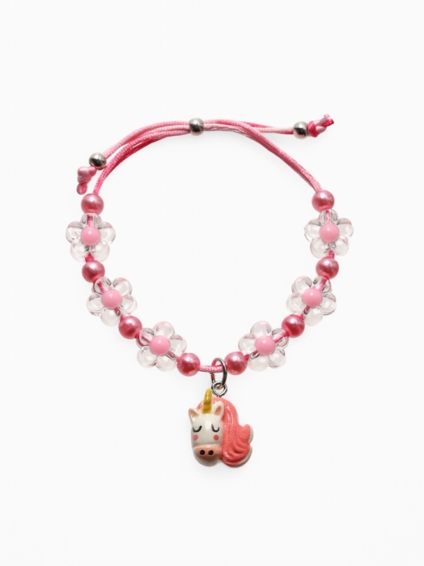 Браслет детский  Браслет детский "Выбражулька" на затяжке, единорог с бусинами цветы, цветной